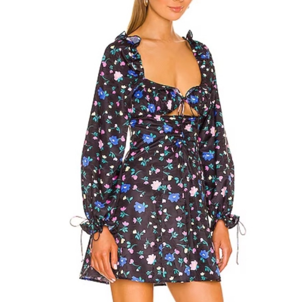 NWT FOR LOVE & LEMONS lexy Floral Black long sleeve mini Dress size small